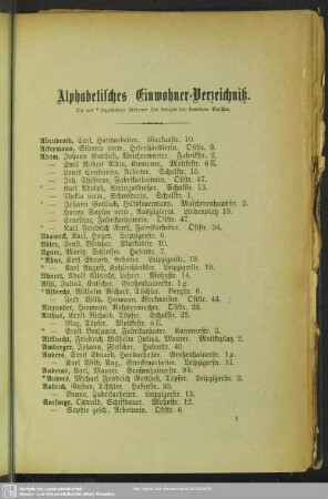 Einwohnerverzeichnis : Alphabetisches Einwohner-Verzeichniß