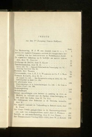 Inhoud van den 4en Jaargang (Eerste Halfjaar).