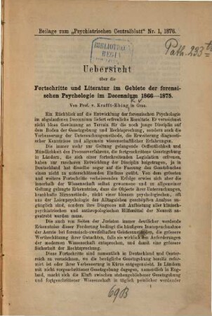 Psychiatrisches Centralblatt. 6,1, 6,[a]. 1876