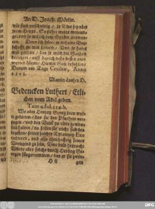 Bedencken Lutheri/ Etlichen vom Adel geben. Tom 4. fol. 314. b.