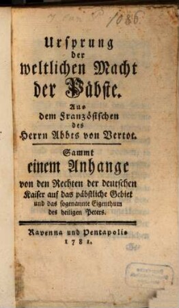 Ursprung der weltlichen Macht der Päbste