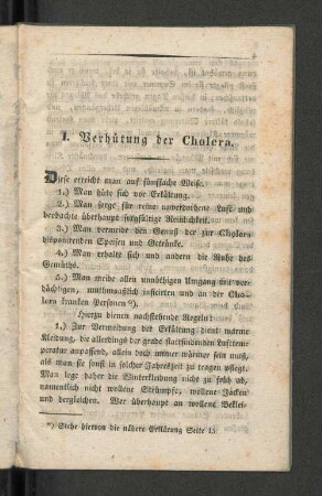 I. Verhütung der Cholera.