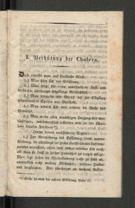 I. Verhütung der Cholera.