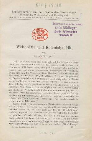 Weltpolitik und Kolonialpolitik