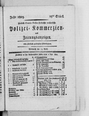 15tes Stück, Ausgabe vom 13. April 1803