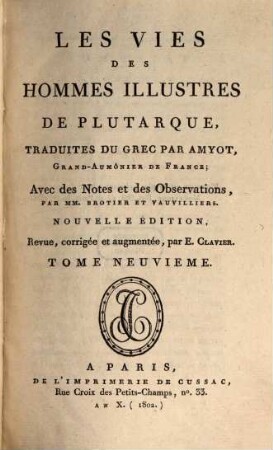 Les vies des hommes illustres de Plutarque, 9