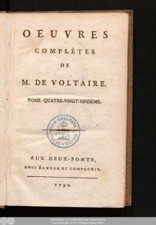 Tome Quatre-Vingt-Onzième = Recueil Des Lettres De M. De Voltaire, Tome XIII.: 1766.-1767.