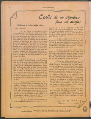 Cartas de un argentino que se enoja : ¡Bárbaros, sí, señor, bárbaros!...