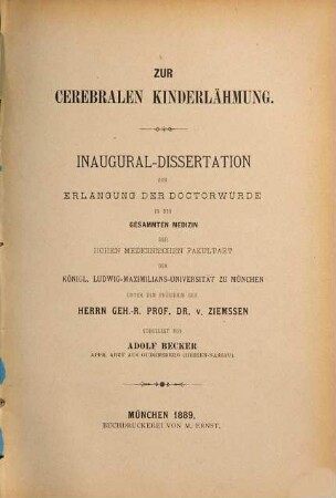 Zur cerebralen Kinderlähmung