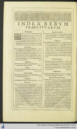 Index Rerum Præcipuarum.