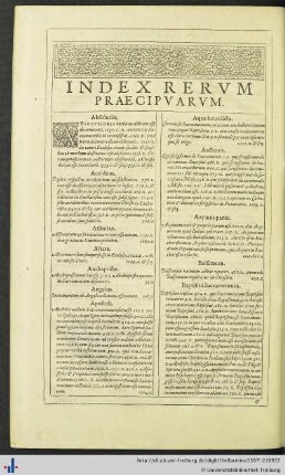 Index Rerum Præcipuarum.