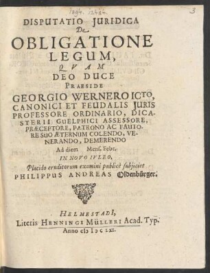 Disputatio Iuridica De Obligatione Legum