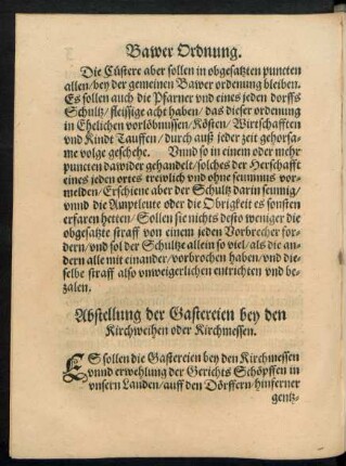 Abstellung der Gastereien bey den Kirchweihen oder Kirchmessen.