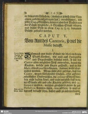 Caput V. Vom Amt des Cantoris, so viel die Music betrifft