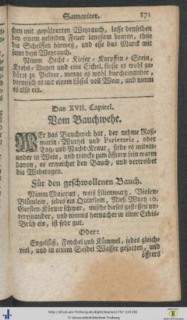 Cap. XVII. Vom Bauchwehe - XVIII. Für das Grimmen oder Darmgicht im Bauch.