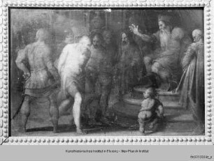 Altar für die Familie Vasari : Die heiligen Märtyrer Giusto, Ermenio und Asterio vor dem Richter
