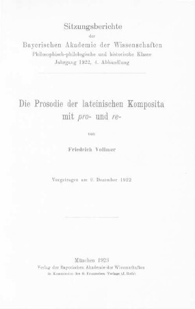 Die Prosodie der lateinischen Komposita mit pro- und re-