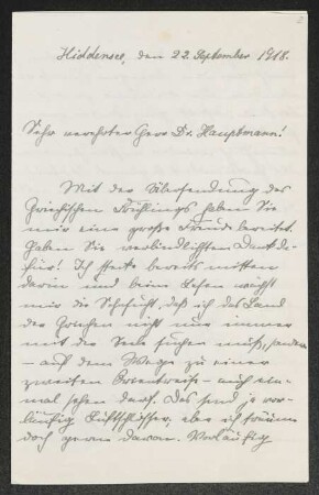 Brief von Arnold Gustavs an Gerhart Hauptmann