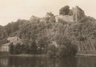 Burg Mildenstein, Ansicht vom Fischendorfer Ufer der Mulde, von Norden