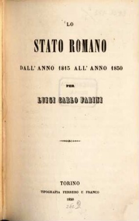 Lo stato romano dall' anno 1815 all' anno 1850, 1