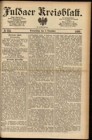 Erste Ausgabe vom Donnerstag, den 09. November 1899.