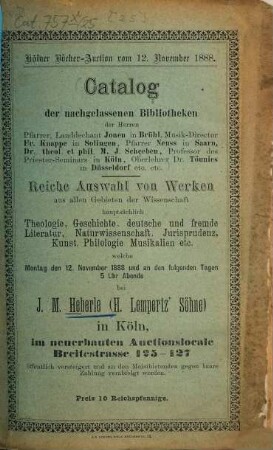 Katalog. [25.] 1888, 12. Nov.