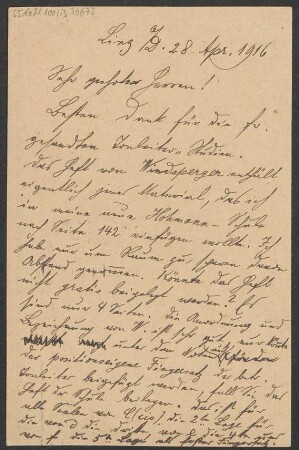 Brief an B. Schott's Söhne : 28.04.1916