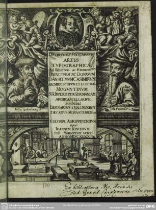 De Ortu Ac Progressu Artis Typographicae Ad Reveren. ac Dominum Danselmum Casimirum Archiepiscopum Et Elector Moguntinum