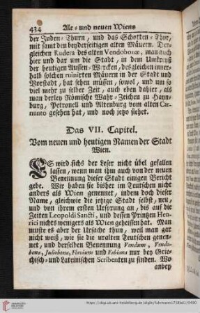 Das VII. Capitel. Vom neuen und heutigen Namen der Stadt Wien