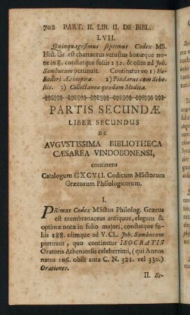 702-759, Partis Secundae Liber Secundus de Augustissima Bibliotheca Caesarea Vindobonensi