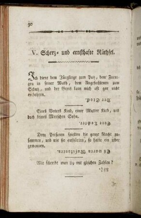 V. Scherz- und ernsthafte Räthsel.