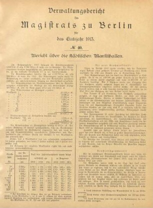 No. 40. Bericht über die städtischen Markthallen