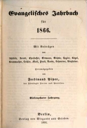 Evangelisches Jahrbuch : für ... 17, 17. 1866