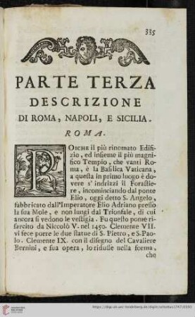 Parte terza: Descrizione di Roma, Napoli, e Sicilia