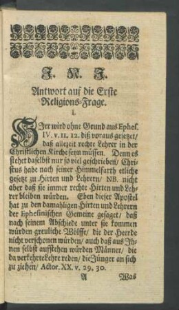 Antwort auf die Erste Religions-Frage