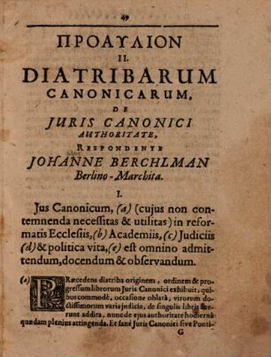 Proaulion II. diatribarum canonicarum de iuris canonici authoritate