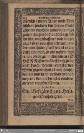 CLIII. Ein Befehlniß zur Heiligen Dreyfaltigkeit