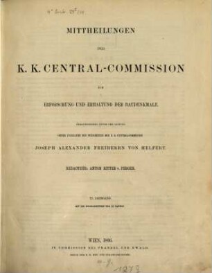 Mittheilungen der K.K. Central-Commission zur Erforschung und Erhaltung der Baudenkmale. 11. 1866