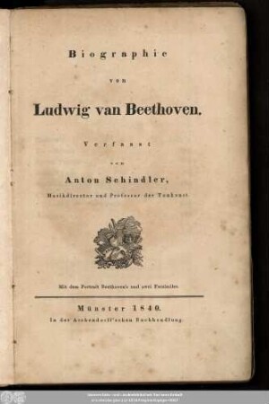 Biographie von Ludwig van Beethoven : mit dem Portrait Beethovens und 2 Facsimiles
