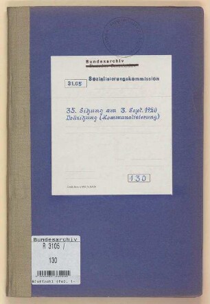 35. Sitzung am 3. Sept. 1920: Vollsitzung zur Kommunalisierung