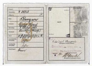 Kennkarte mit Judenkennzeichnung für Victor Klemperer vom 10.03.1939. Innenseiten