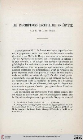 Les inscriptions recueillies en Égypte par E. et J. de Rougé
