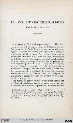 Les inscriptions recueillies en Égypte par E. et J. de Rougé
