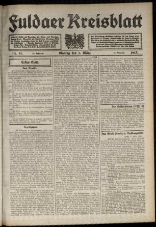 Erste Ausgabe vom Montag, den 03. März 1913.