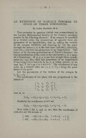 An extension of Pascal's theorem to space of three dimensions.