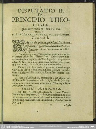 Disputatio II. De Principio Theologiae quod est Verbum Dei seu Scriptura