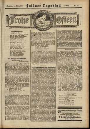Zweite Ausgabe vom Samstag, den 26. März 1921.