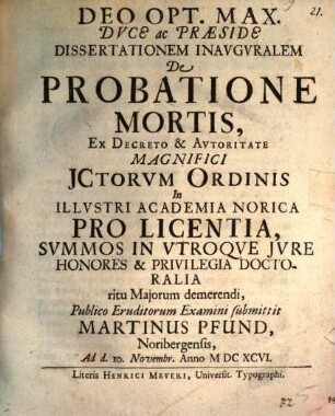 Dissertationem Inavgvralem De Probatione Mortis