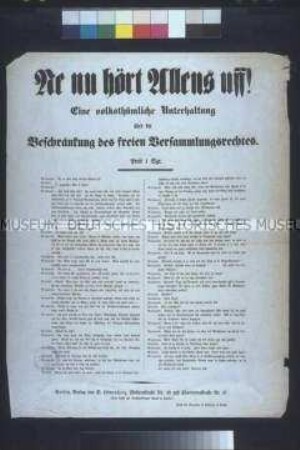Satirisches Flugblatt: Ne nu hört Allens uff. Gespräch zwischen Brennecke, Pieseke und Neumann; undatiert