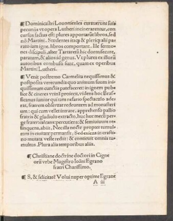 Christiane doctrine doctori in Cigneorum urbe Magistro Ioanni Egrano fratri Charissimo.